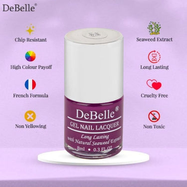 DeBelle Gel Glossy Finish Nail Polish Luxe Lotus (Dark Purple), 8 Ml - Enriched With Natural Seaweed Extract, Cruelty Free, Toxic Free